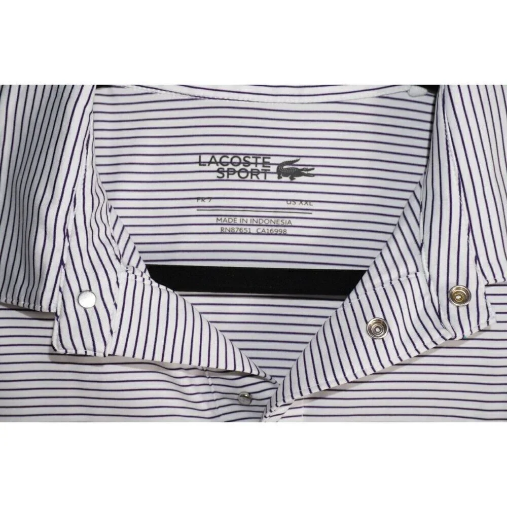 Lacoste Sport Polo Shirt - Men's XXL - Striped Purple & White 🐊